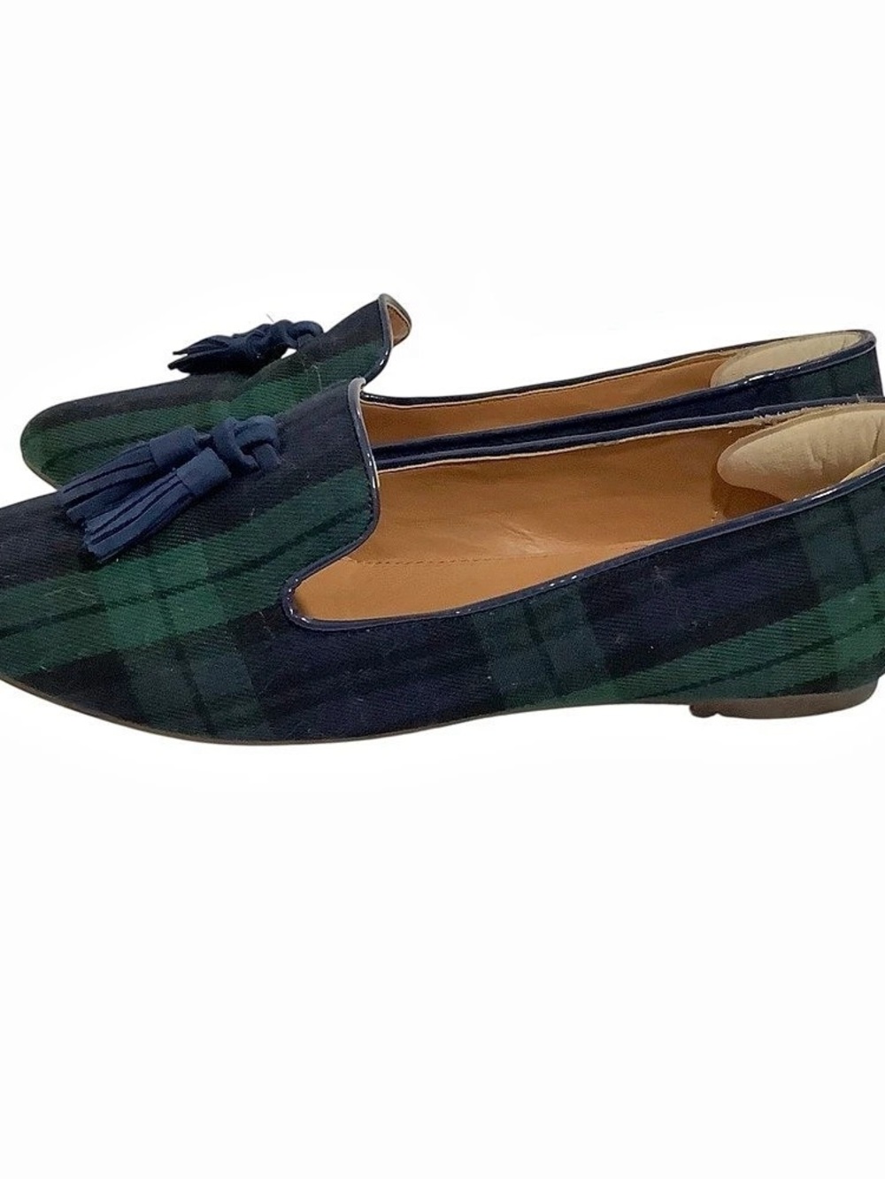 J.Crew Addie Tartan Plaid Tassel Loafers Green & Blue US 7.5